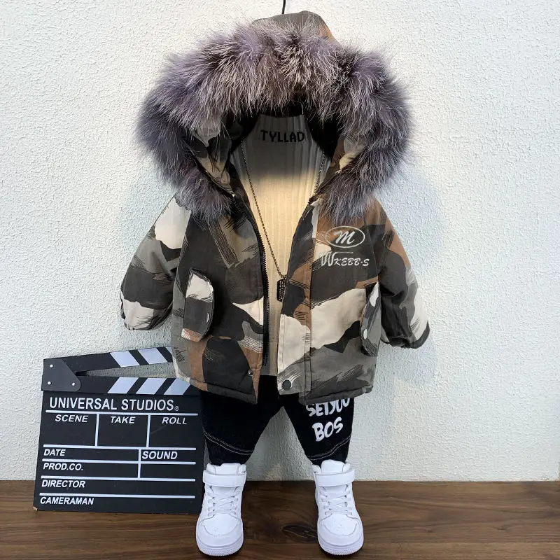 Зимняя теплая пуховая куртка для маленьких мальчиков пальто повседневная