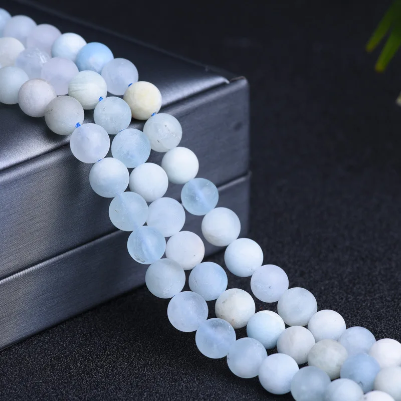 

6mm 8mm Dull Polish Natural Aquamarines Stone Beads Round Loose Frosted Aquarine Crystal Stone Beads For Jewelry Making DIY 15''