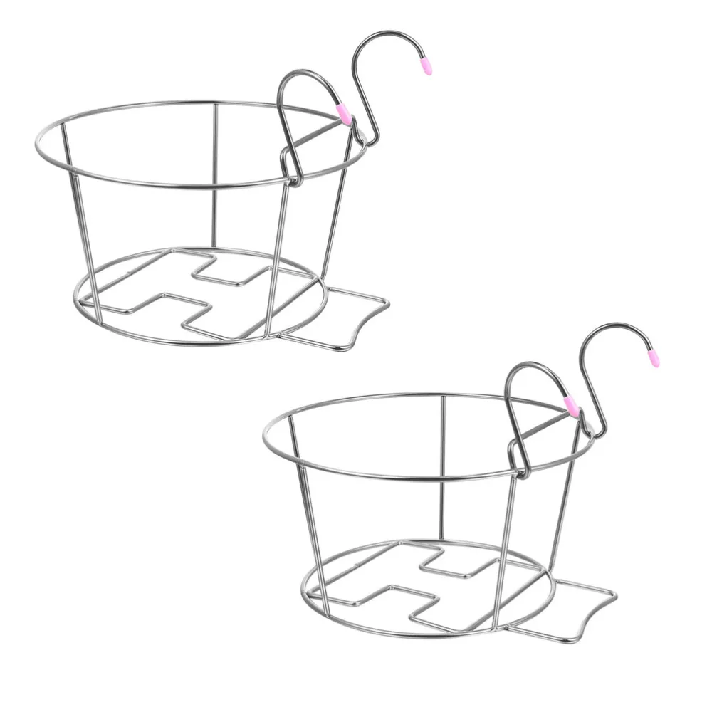 

2pcs Over the Rail Plant Pot Baskets Hanging Stainless Steel Flower Pot Holder