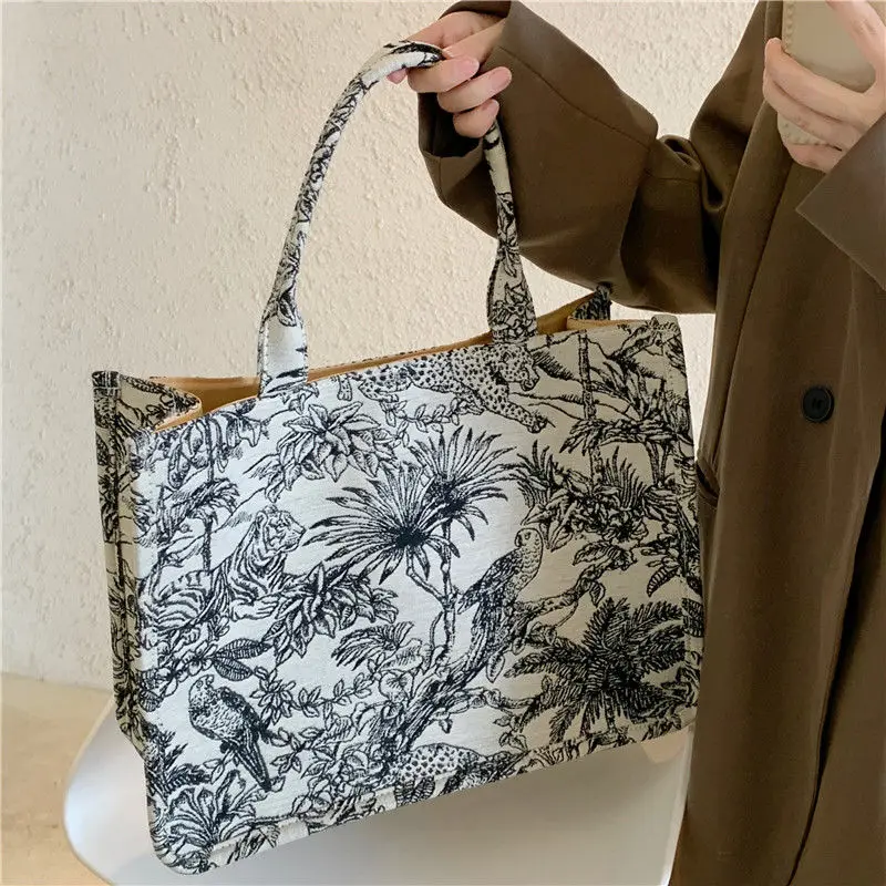 

2021 Luxury Designer Handbag for Women Luxury Brand Bag Jacquard Embroidery Shopper Beach Shoulder Bag Canvas Tote Bag Wholesale