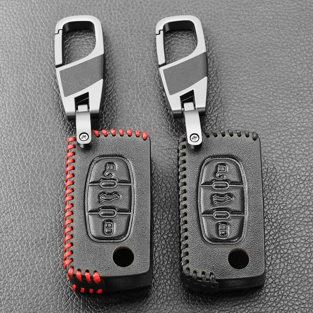3 кнопки Раскладной Автомобильный чехол для ключей кожаный Fob Защита кожи PEUGEOT 407