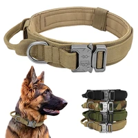 military tactical dog collar padded metal buckle adjustable pet dog leash control handle large big dog training army molle k9