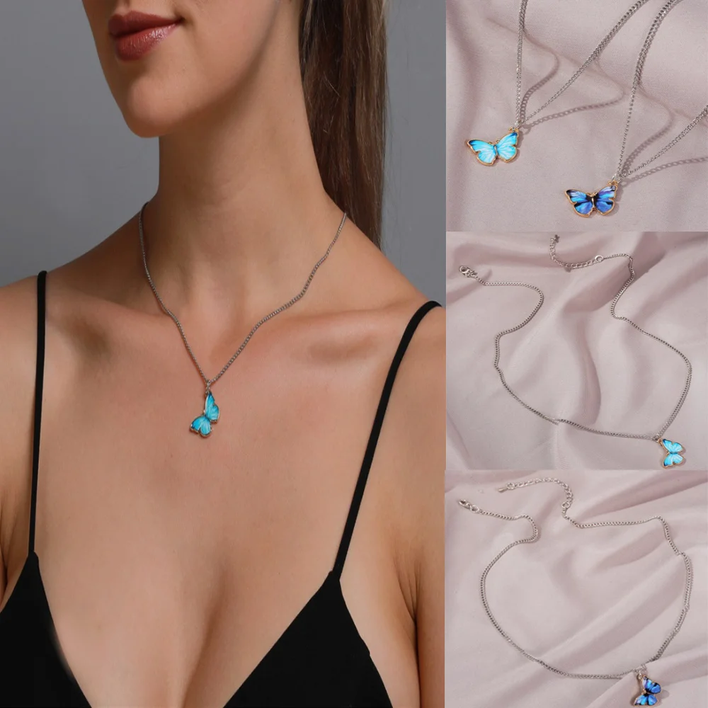 Женский комплект из ожерелья с бабочками в Корейском стиле синие чокер