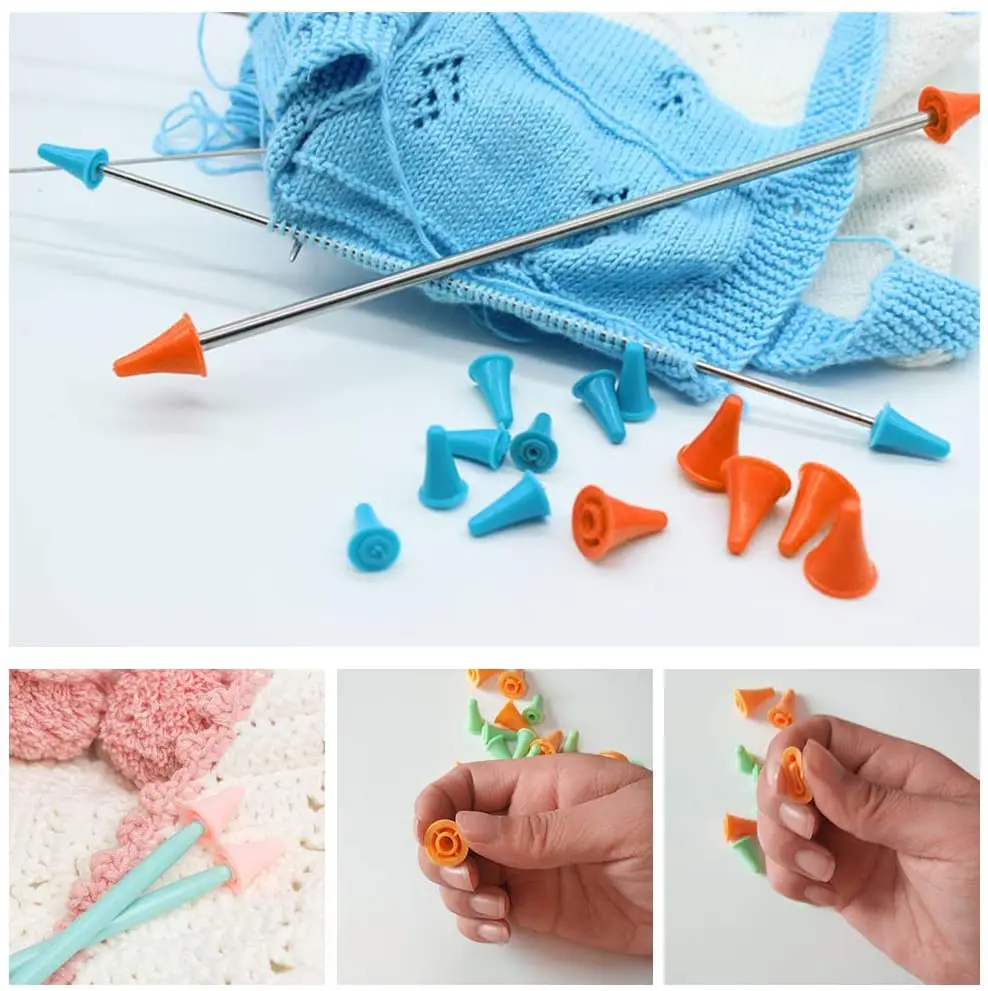 LMDZ 20 Pcs Mixed Color Knitting Needles Point Protectors/Stoppers, Include 10 Small & 10 Large, Knit Needle Tip Covers