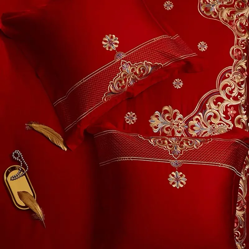 

60x60cm 1 pair wedding embroidered red pillow cover backrest sleep pillow case bed lumbar pillow cover for cushion