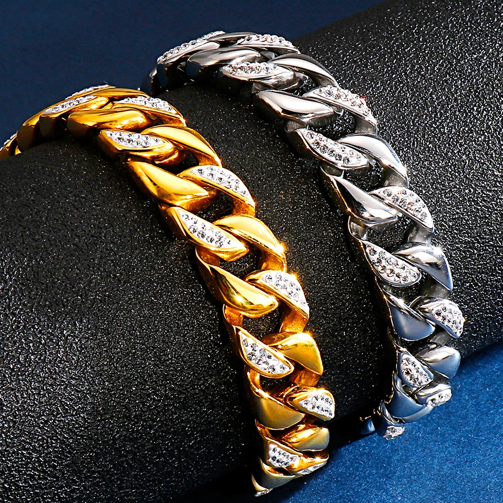 12 мм кубинская цепь мужской браслет Bracalete роскошные золотые Цвет 316L