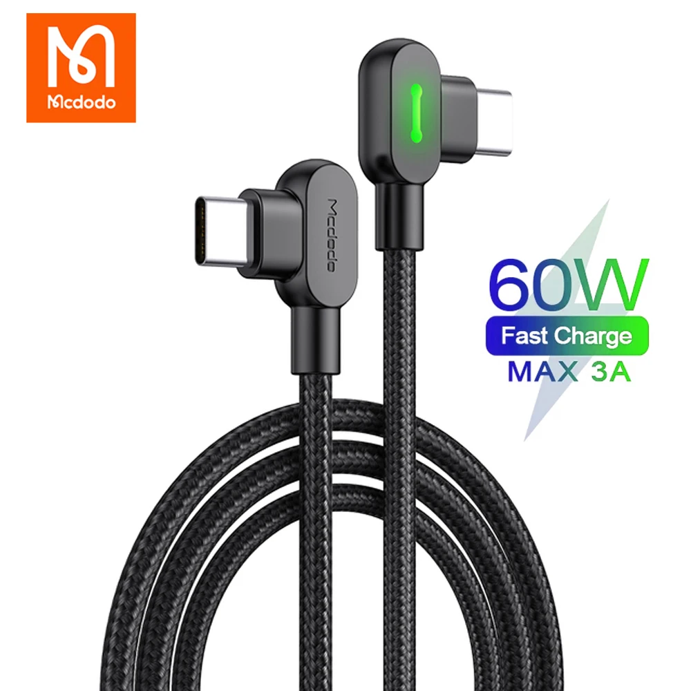 

Mcdodo 60W Type C To USB-C Cable PD 3A Fast Charging Double Bend Cord For Huawei Xiaomi Samsung Android Phone Charger Data Line