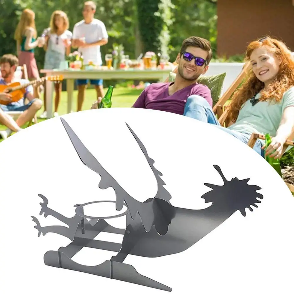 

Portable Chicken Stand Dinosaur BBQ Steel Rack With Glasses Indoor Outdoor Use