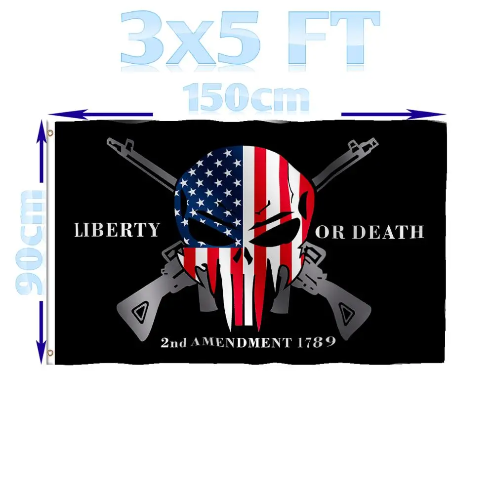 

BENFACTORY Store 3x5 Ft Single Layer 100D Polyester Grommets Liberty Or Death 2nd Amendment USA Skull Rifles 1789 Flag