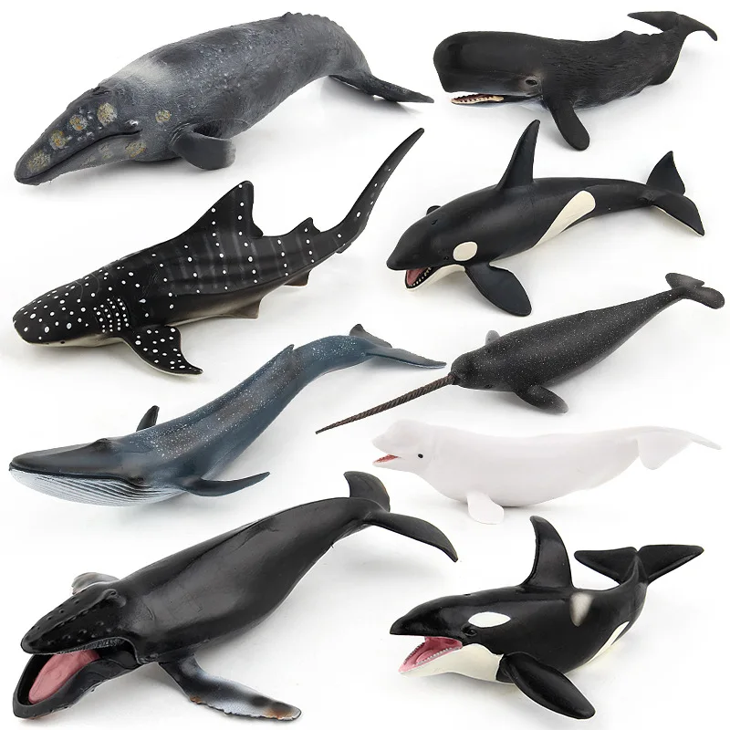 

20-28CM NEW Simulated SEA life animal Blue whale shark Narwhal beluga sperm whale Action Figure Toys Gift Model Kids