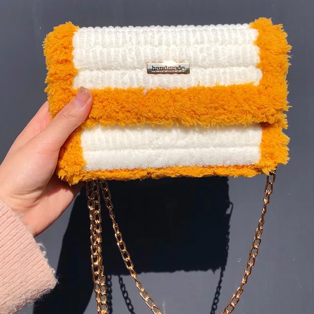 

Diy Bags Homemade Hand-woven Bag Wool Shoulder Women Messenger Bag Female Material Bag Plush Knit Bag Gift For Girlfriend 2021