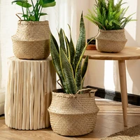 nordic sea grass woven flower basket grass woven pot rattan woven portable basket home living room decorative bamboo basket