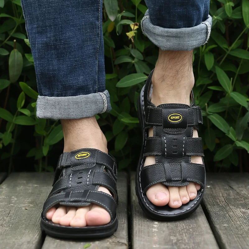 Дизайнерская обувь мужские кожаные сандалии пляжные из натуральной кожи