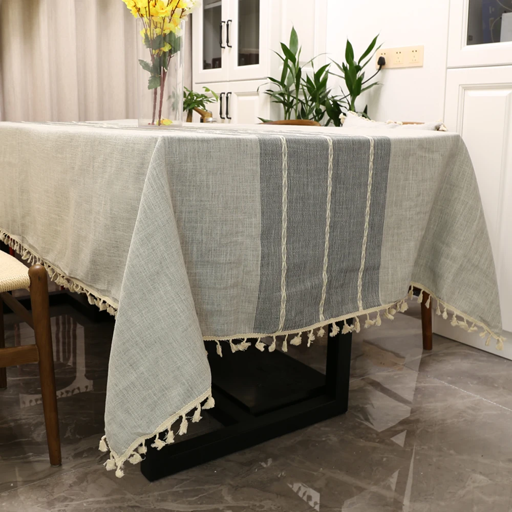

Nordic Tassel Tablecloth Cotton Linen Party Thick Striped Table Cloth for Wedding Decorative Table Cover Rectangular Multi Sizes