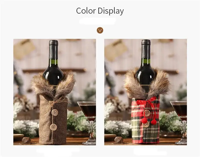 Xmas DIY Christmas table wine bottle decoration Striped plaid skirt bottle Cover Wine Cover all for the new year 1pcs FZ283