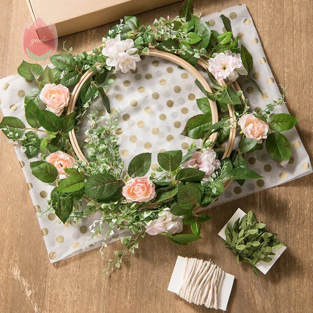Diy Garlands Home Decor Bamboo Ring Wooden Circle Round Hoop Eucalyptus Hanging Artificial Flower Plant Style Wedding | Дом и сад
