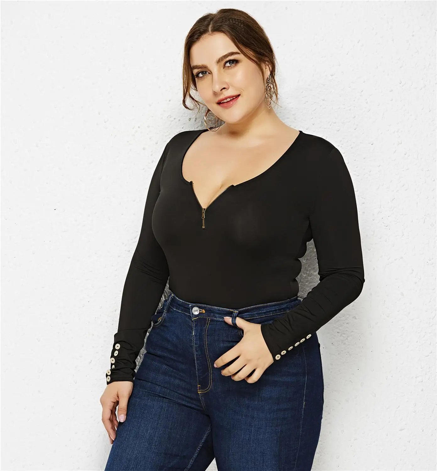 

Plus size Sexy women‘s jumpsuits & rompers round-neck full sleeve zipper up autumn winter playsuits jumpers for ladies