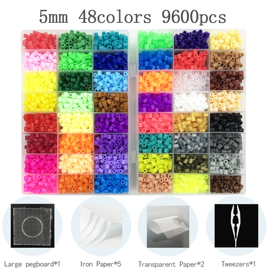 Juego de caja de hama beads toy, perler de 48/72/5mm, rompecabezas educativos en 3D, fusible de Juguetes diy, tablero con cuentas, planchado pa, 24/2,6 colores-1