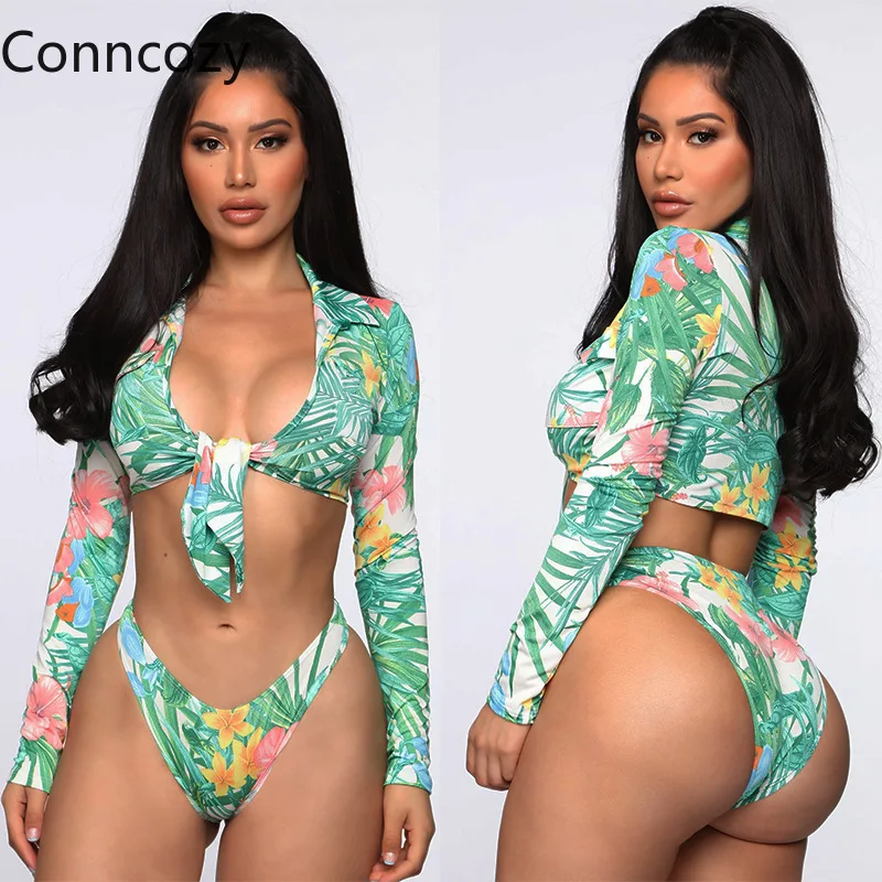 

Plus Size Swimsuit Oversized Woman Brazilian Bikinis Bathing Suit Large Size Long Sleeve V Waist Swimsuit 2 Piece Bikini Set