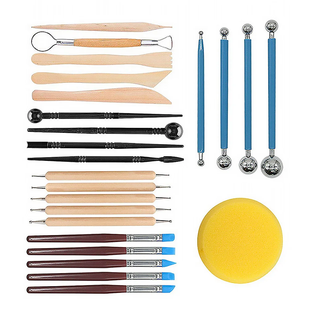 24 Pcs/set Pottery DIY Tool Set Clay Sculpting Ceramic Wooden Handle Shaping Modeling Kit | Дом и сад