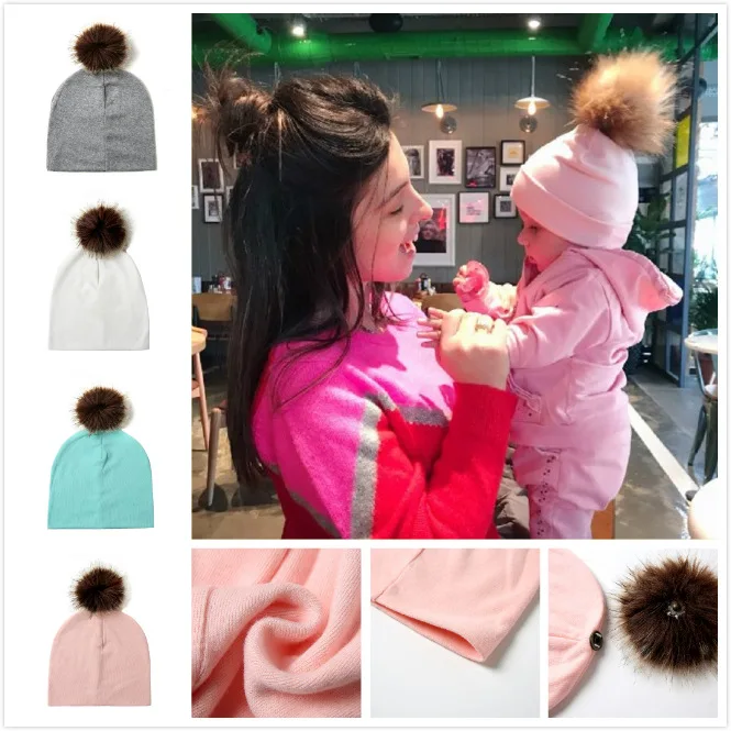 

Kid Supplies Cotton Children's Caps Baby Gift Keep Warm With Pompon Ball for Boys Girls 1Pcs Pure Color Knitted Hat