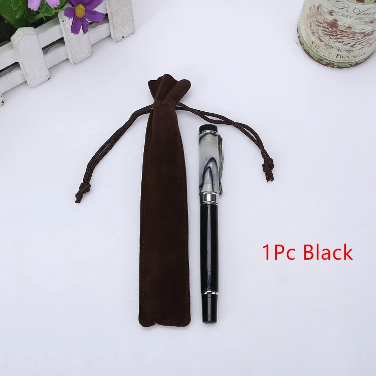 1Pc Black 5 шт. фонтан шариковый бархатный для ручки Чехол Держатель одна Сумочка для ручек и карандашей чехол с веревкой - Цвет: 1Pc Black