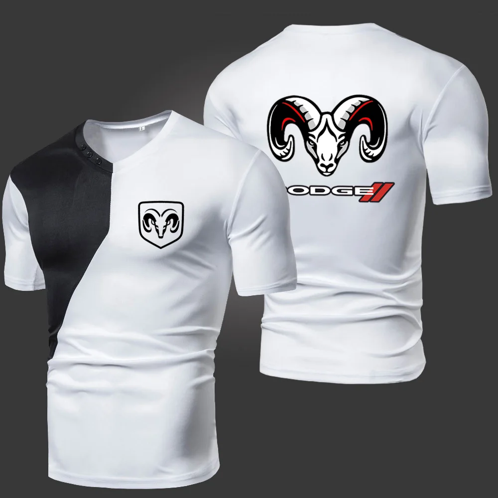 

2021 Summer New Dodge Men's T-Shirts Solid Color Splicing Casual Breathable Sports Slim Fitting Short Sleeve V-Neck Spotswear
