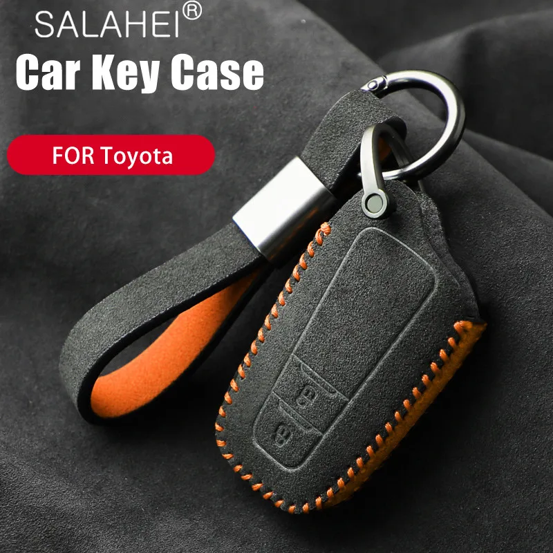 

Suede Leather Car Key Case Cover Keychain Shell Fob For Toyota Camry Corolla RAV4 CHR Prodo Avalon Land Cruiser Prius 2 3 Button