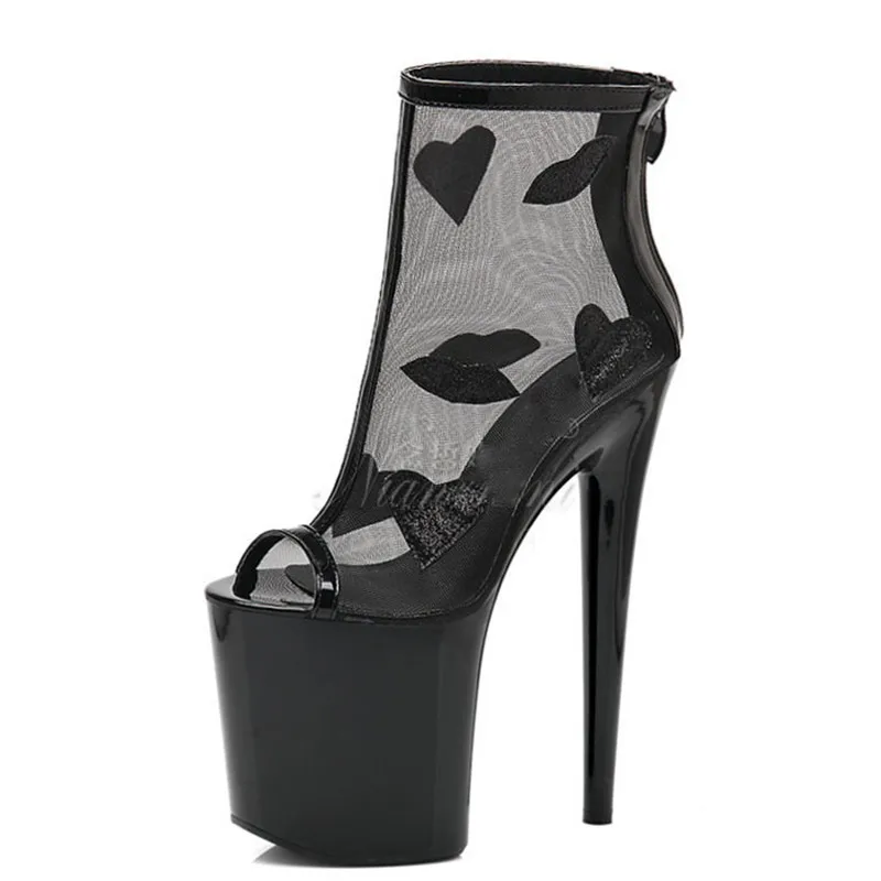 

Women Sexy Ladies Ultra 20cm High Heel Ankle Boots Shoes Big Size Zip Women Pole Dance Night Club Ankle BootsShoes