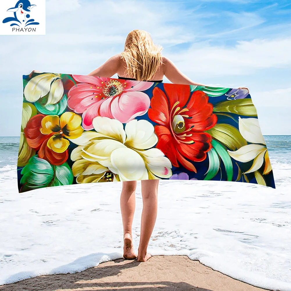 

PHAYON Surf Poncho Vintage Flowers Bath Towel Soft Microfiber Beach Towel Bathroom Adult Kid Soft Beach Mat Sport Swimming Towel