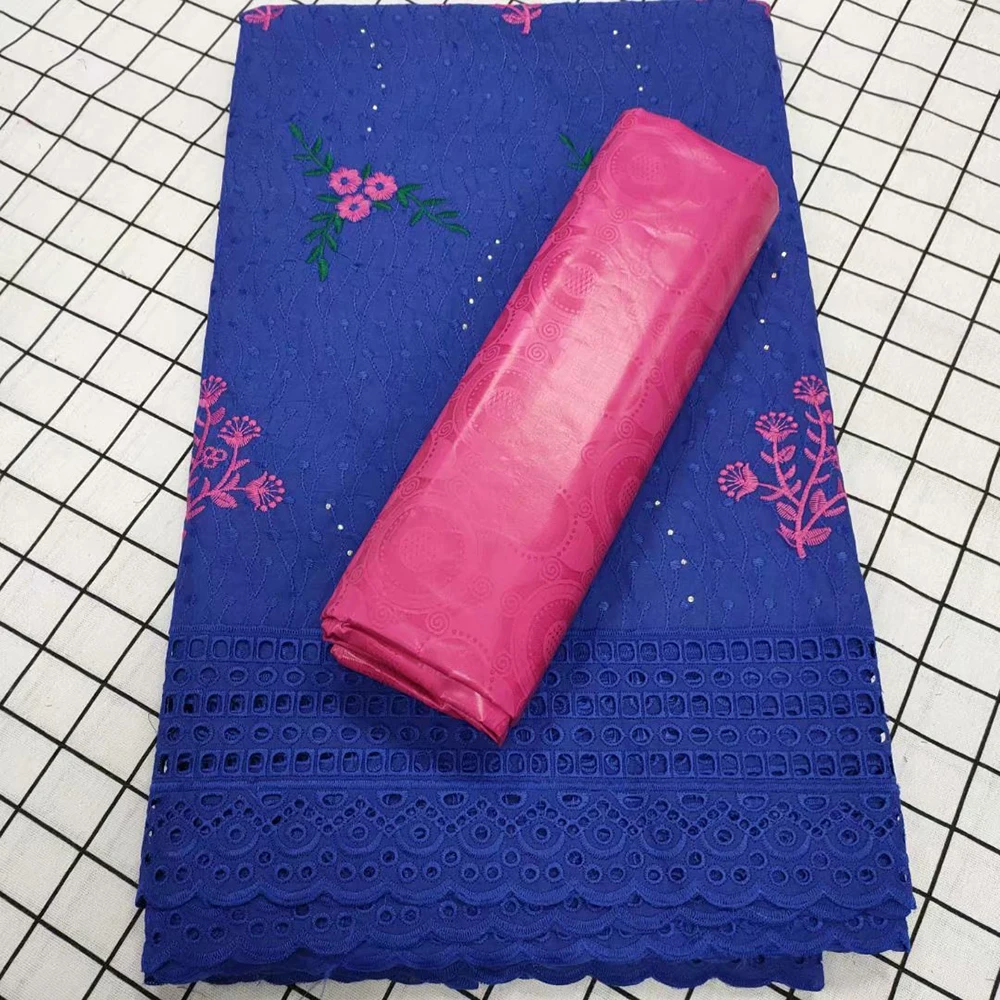 

High Qaulity African Guinea Bazin Riche Jacquard Brocade Fabric And Punch Cotton Swiss Voile Lace For Dress Sewing 2.5+2.5 Yards