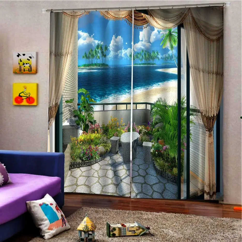 Балконные занавески синий пляжный занавес пейзаж красота цифровая фотопечать