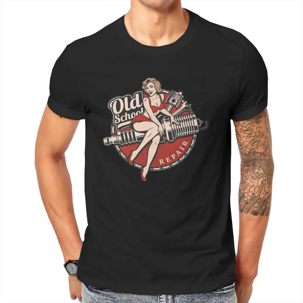 Hot Rod Retro Rockabilly Old School TShirt For Men Pin Up Girl Model Pop Art Camisetas Novelty T Shirt Homme Print Loose