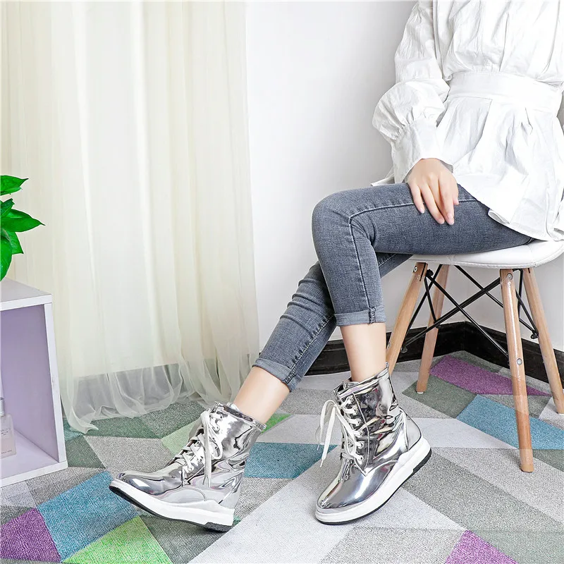 

ASUMER 2020 hot sale ankle boots women lace up round toe flat platform boots comfortable fashion casual shoes woman big size 43