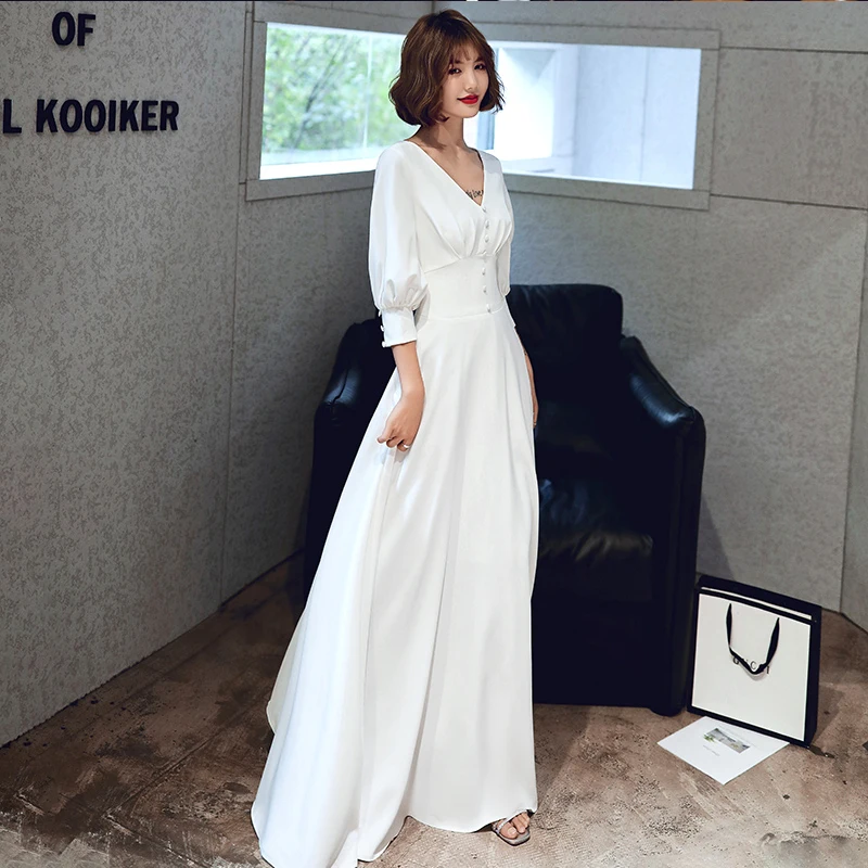 Женское вечернее платье с v образным вырезом Простые Длинные вечерние платья на