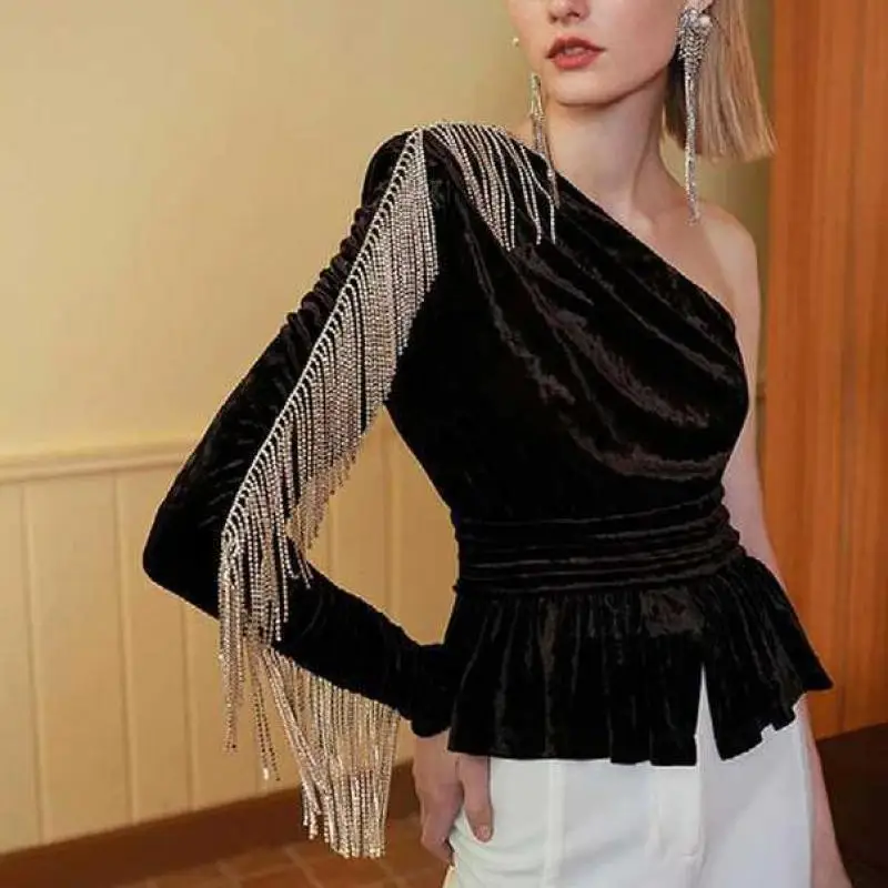 Getвесенняя женская футболка с кисточками из кусков неровные топы открытыми