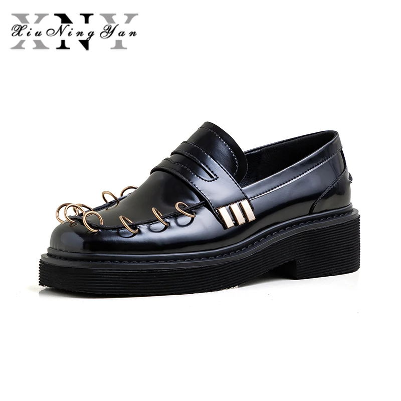 

Xiuningyan Brand Women's Shoes Fashion Square Toe Genuine Leather Oxford Shoes Woman High Quality Handmade Ladies Casual Shoes