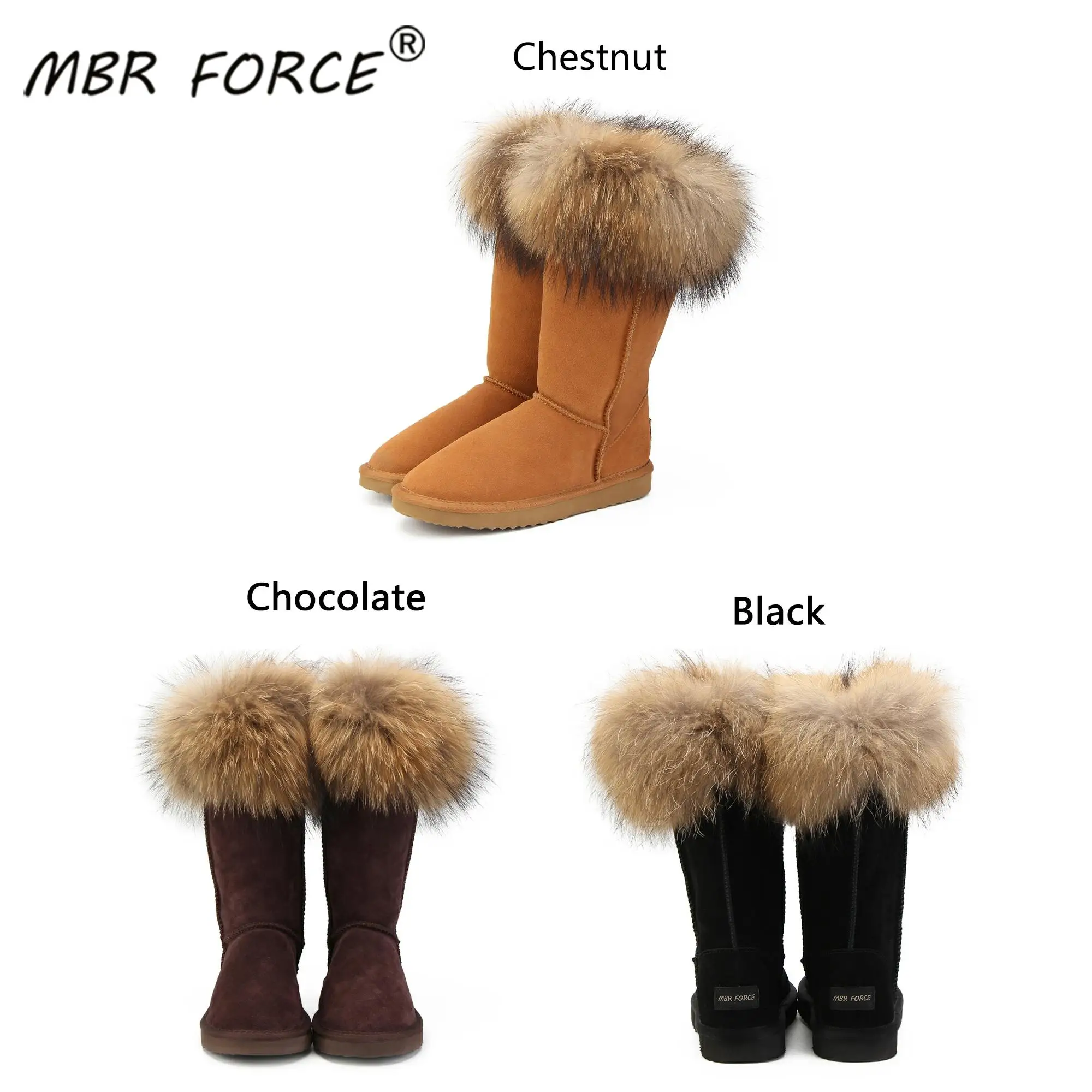 MBR FORCE женские зимние сапоги из натурального Лисьего меха теплые длинные