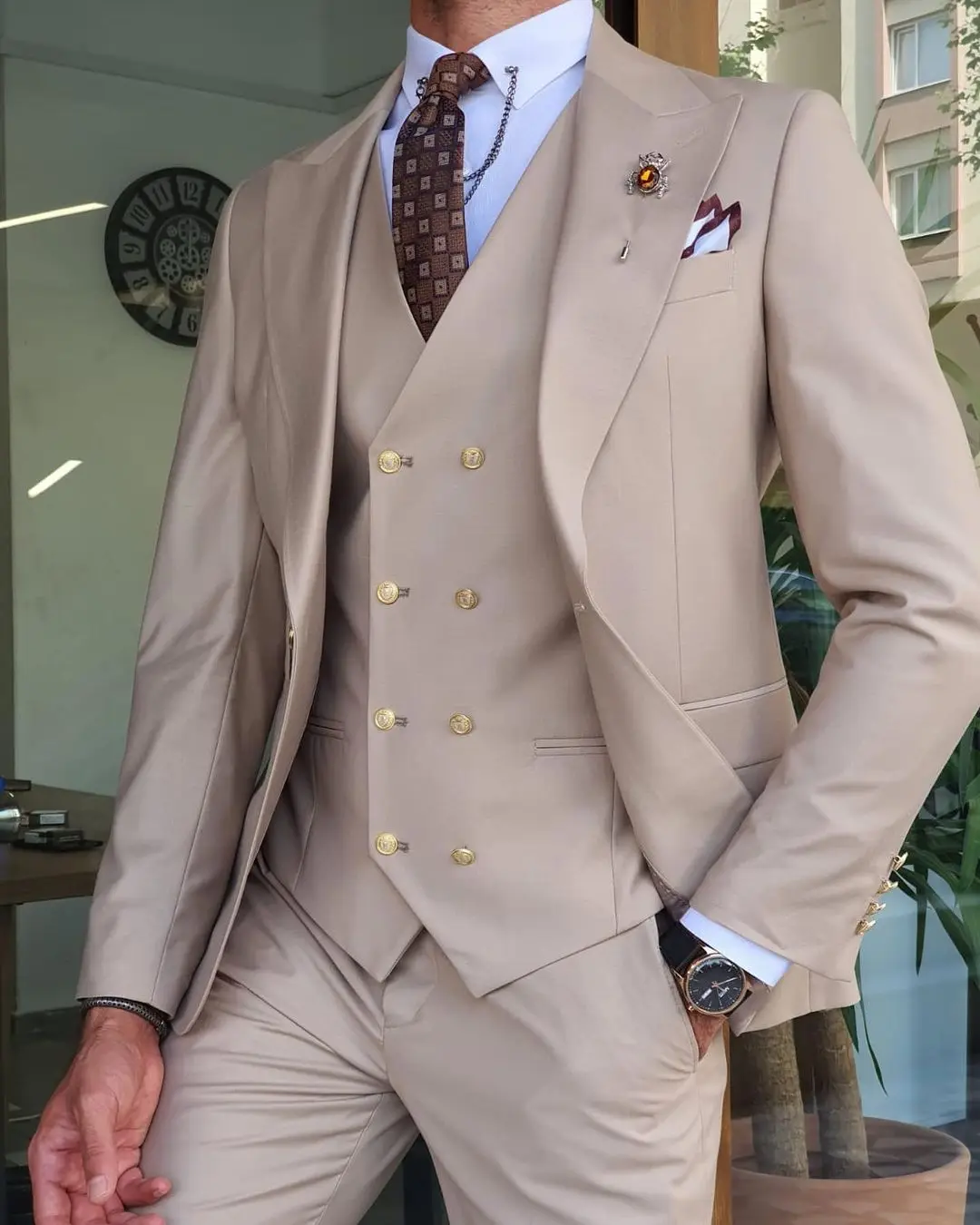 

(Jacket+Pants+Vest) Streetwear Khaki For Work Male Suit Beach Wedding 3 Piece Prom Blazer Party Evening Classic Set Custom Made