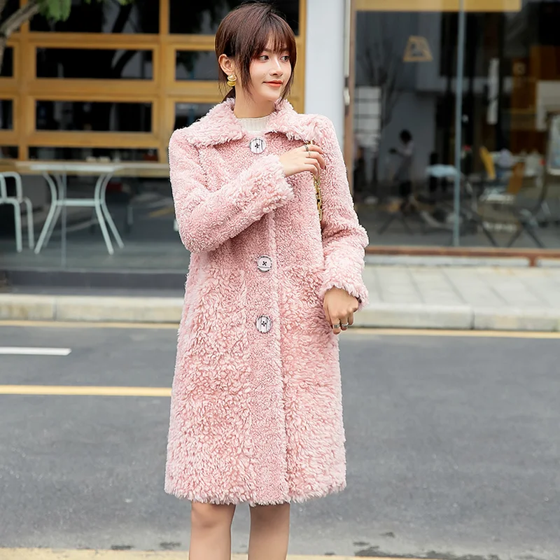 Woman 2022 Winter New Genuine Fur Sheepskin Coats Ladies Long Casual Wool Outwear Female Thick Warm Sheep Shearing Jacket X725
