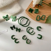 mengjiqiao korean elegant green geometric square round hoop earrings for women ladies autumn winter bowknot oorbellen jewelry