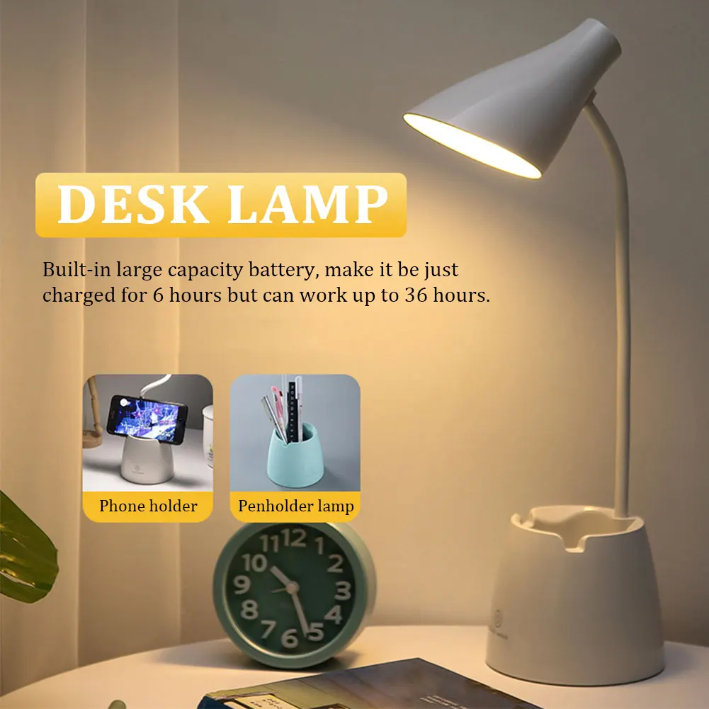 

3 Color Modes LED Lamp Dimmable For Bedroom Eye Caring Desk Light Home Office Table USB Charging Touch Switch With Pen Holder