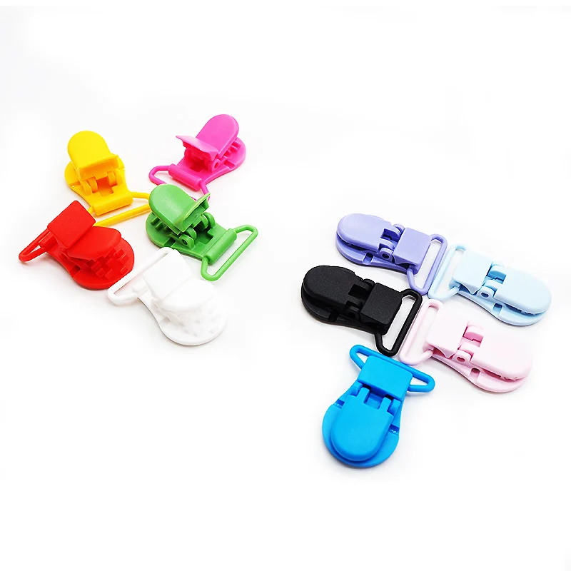 Chenkai 50PCS 25mm Eco-friendly Dummy Clips Plastic Infant Pacifier Clips Soother Holder Chain For Baby Feeding Suspender Clips