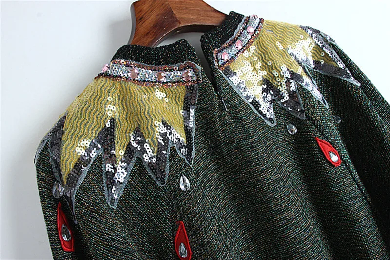 2019 Winter Luxury Sequins Neck Women Sweater Pullover Runway Diamond Long Sleeve Christmas Knitted Jumper Clothes | Женская одежда