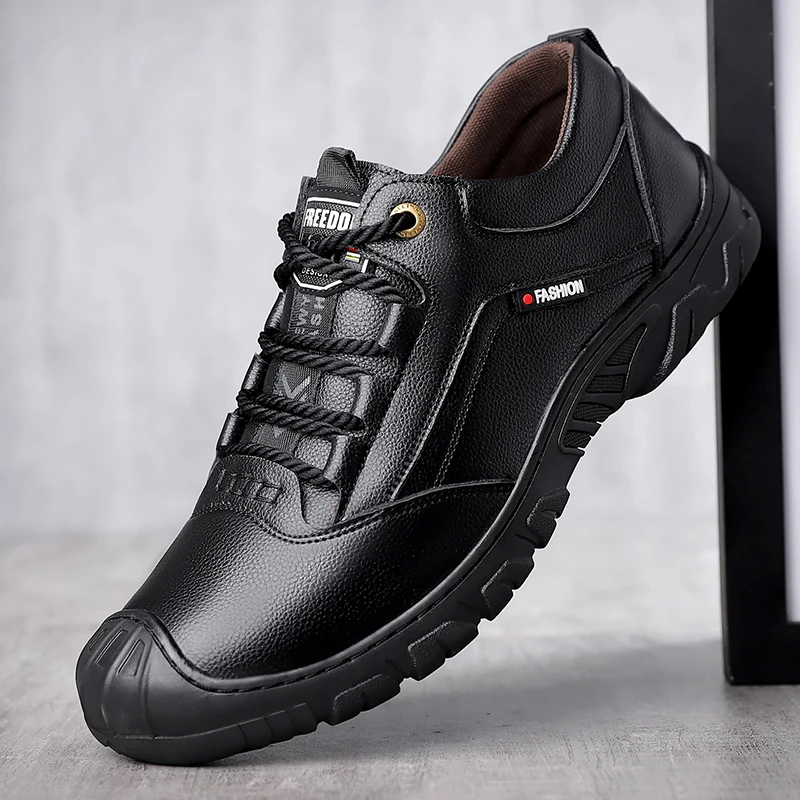 

Leather Men's Shoes Classic Black Breathable Sneakers British Outdoor Sport Casual Shoes Fashion All-Match Classic Men Shoes