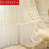 european luxury beige feather embroidered tulle curtains window screens for living room romantic lace gauze decoration cortinas