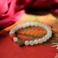 natural hetian jade ruyi single circle bracelet for men and women south red agate green jadeite round bead bracelet