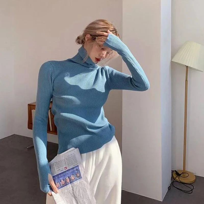 

Women's Turtleneck Sweater 2021 Autumn New Slim Pullover Basic Tops Casual Soft Knit Sweaters Long Sleeve Winter Woman Jerseys