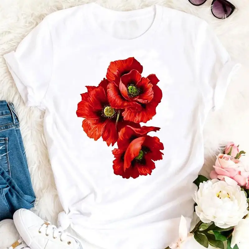 

Women Summer Flower Printing Cute New Clothes Stylish T Top Lady Print Tee T-Shirt Trend Cartoon 2021 Tshirts