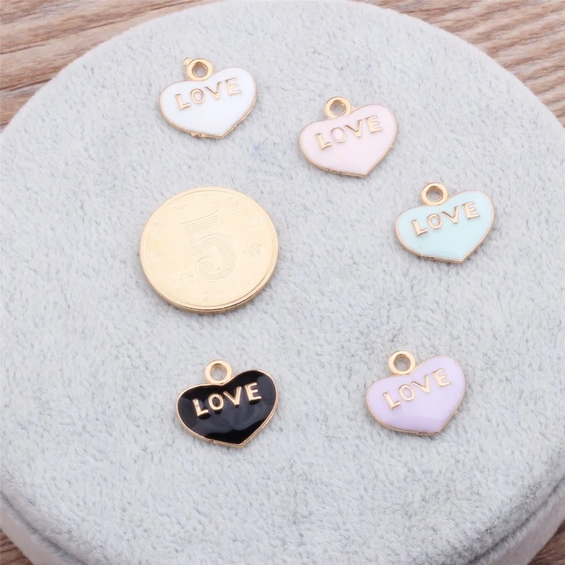 

10pcs/Lot DIY Jewelry Accessories KC Gold Color Enamel Alloy Love Heart Charms for Bracelet Earring Keychain Making DIY 14*15mm